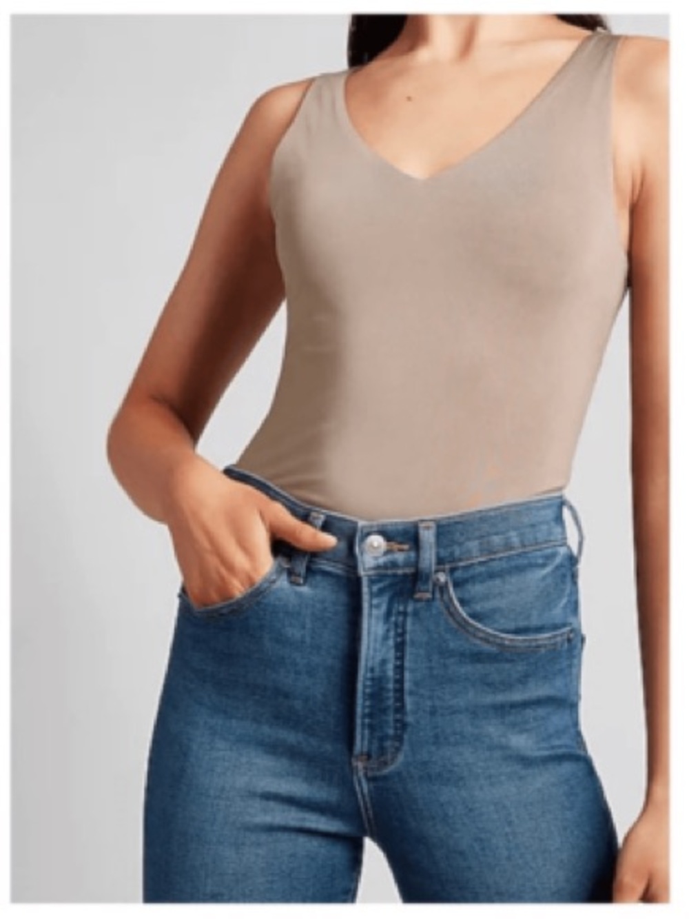NEW Express V-Neck Body Contour Bodysuit in Taupe